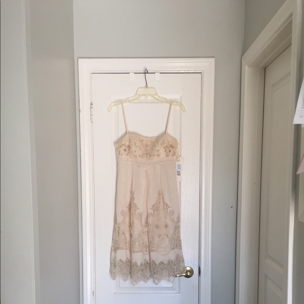 Sue Wong designer silk ivory crystal bead dress